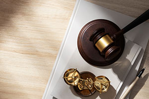Gavel and scales of justice on legal documents