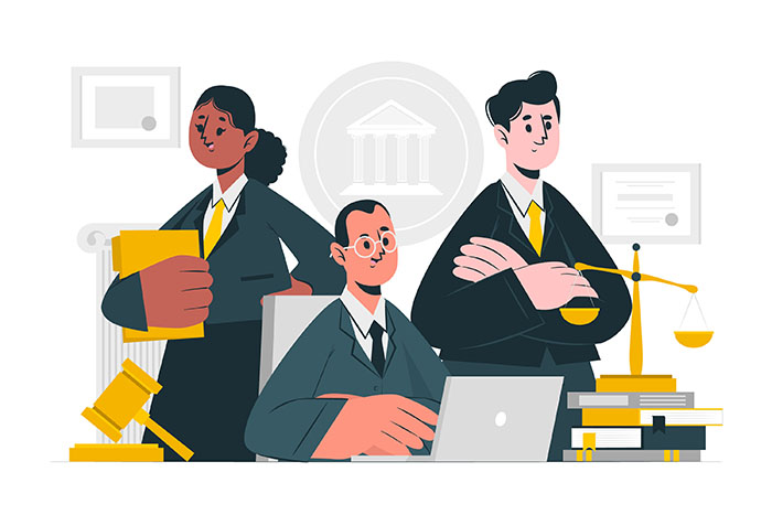 Team of lawyers working together in a law office